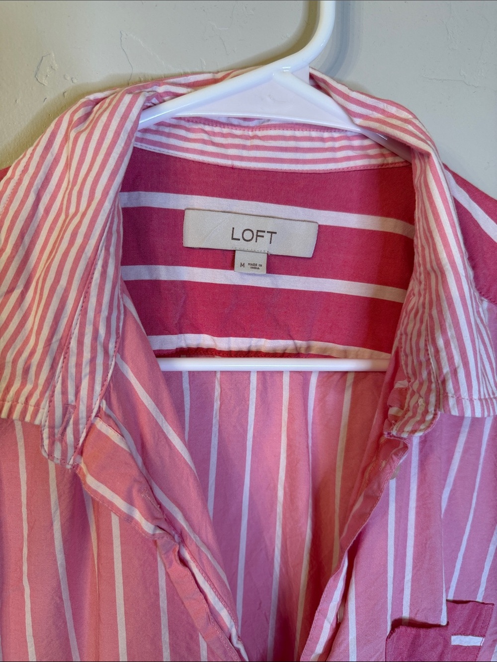 LOFT Pink and White Striped Button-Down Shirt - Picture 2 of 3